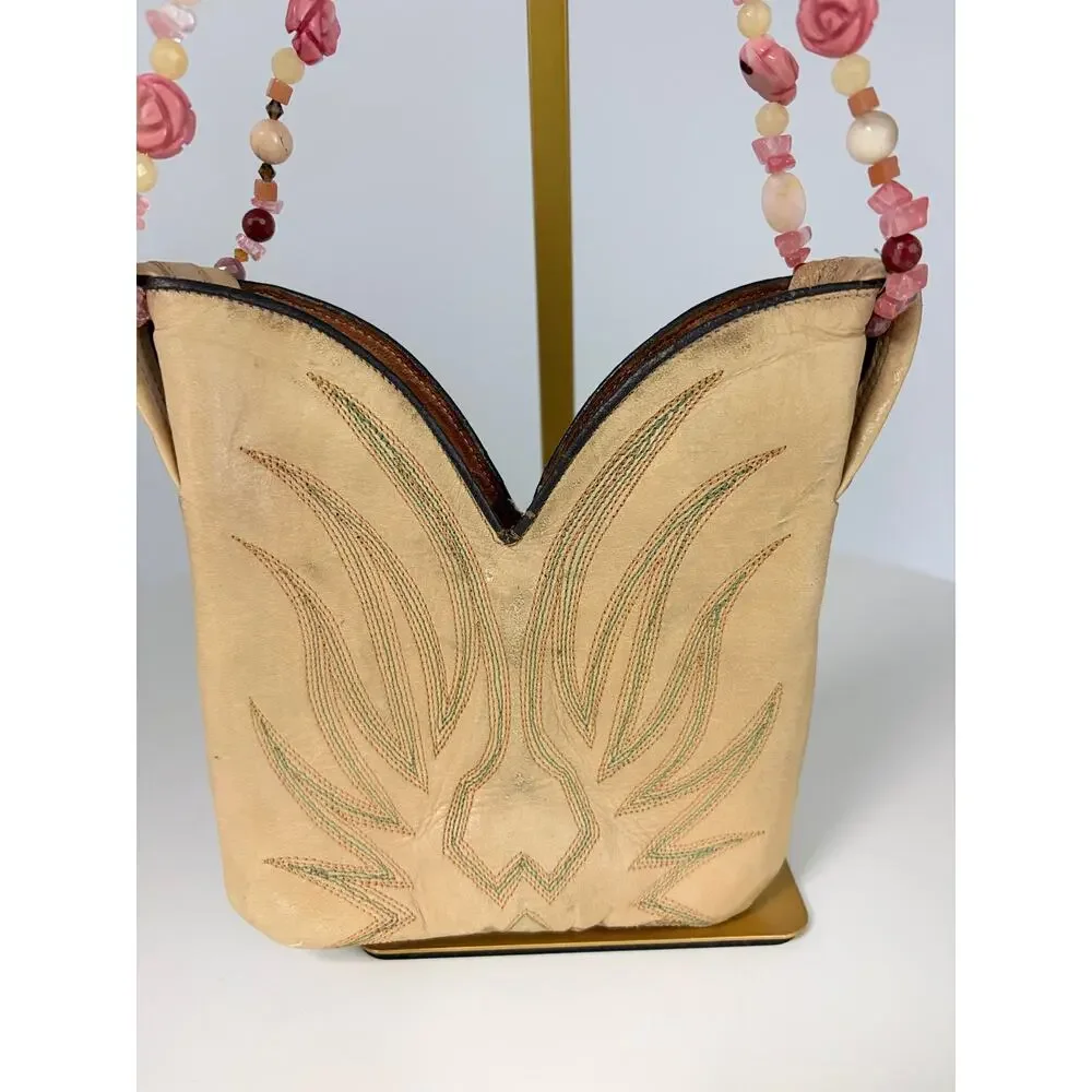 Handmade Cowboy Boot Purse with Stones as handle